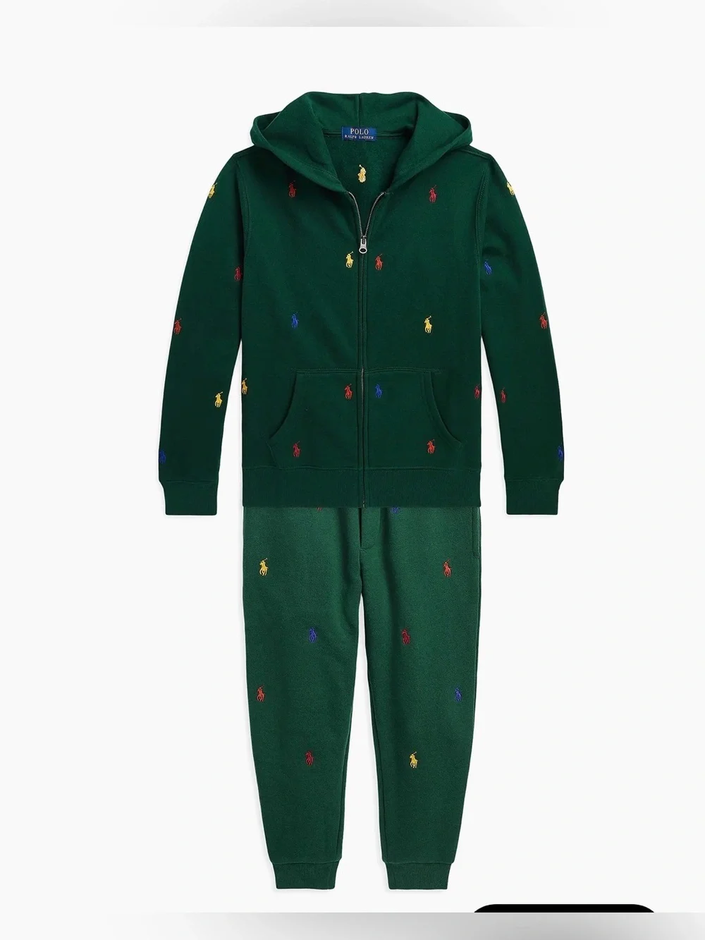 Polo Ralph Lauren Green Fleece Jogger Sweater Set with Colorful Pony Logos, XL
